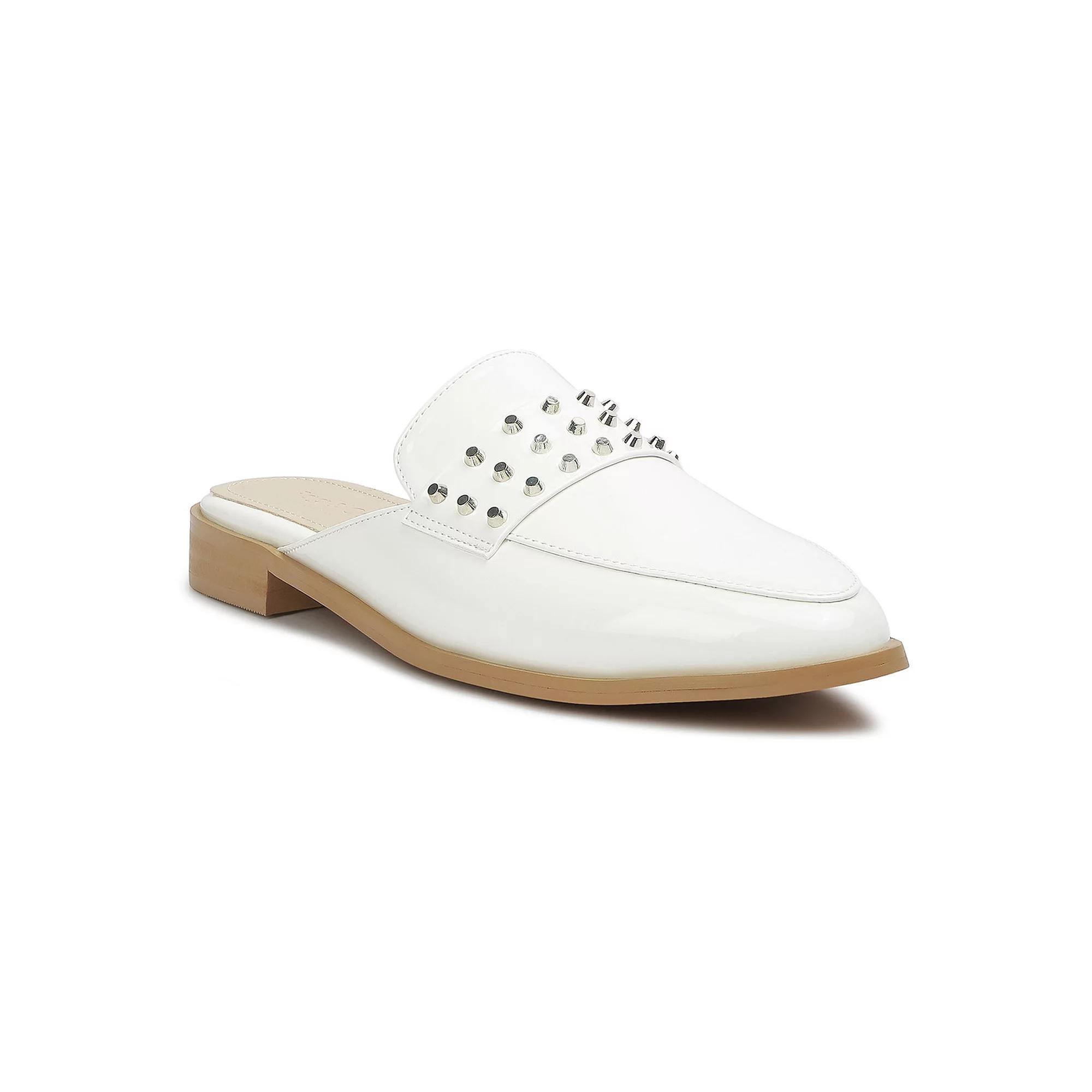 Women's Rag & Co YASHTA Patent Studded Women's Flat Mules, Size: 6, White Product Image