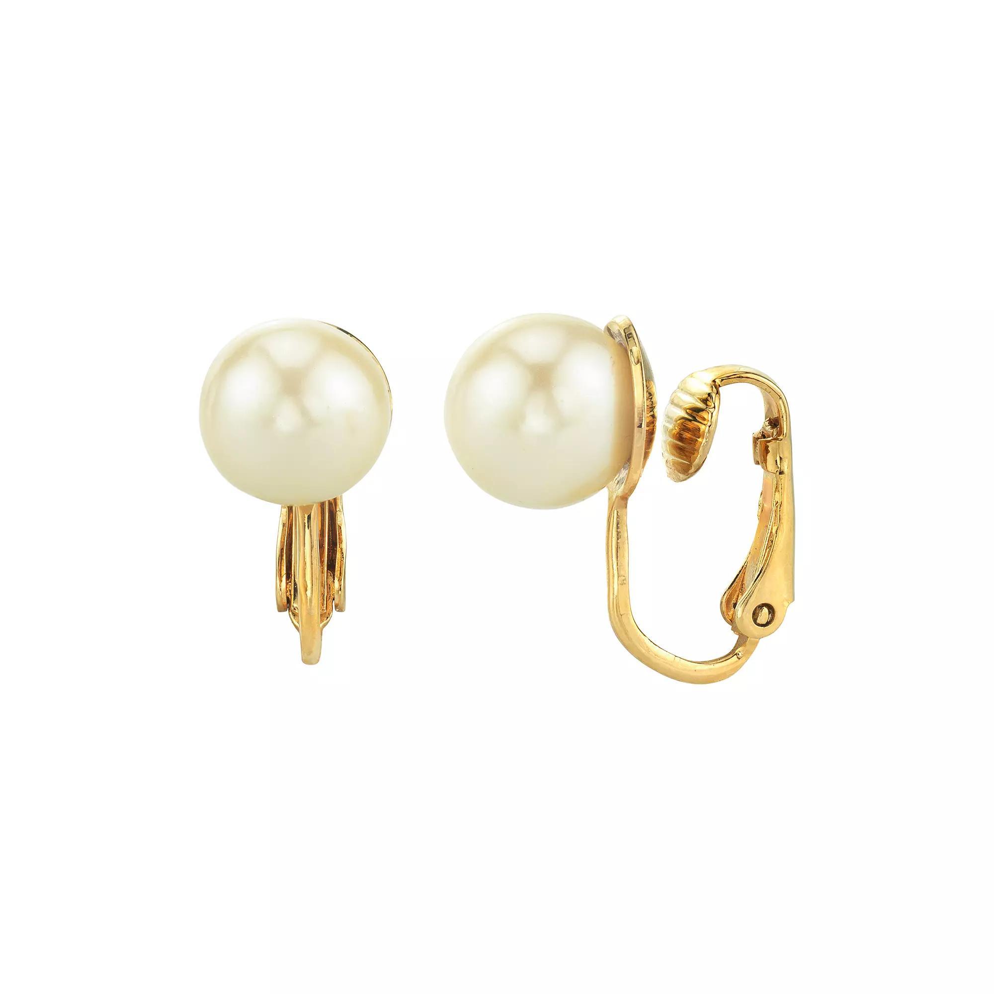 1928 Simulated Pearl Clip-On Earrings, Womens, Silver Tone Product Image