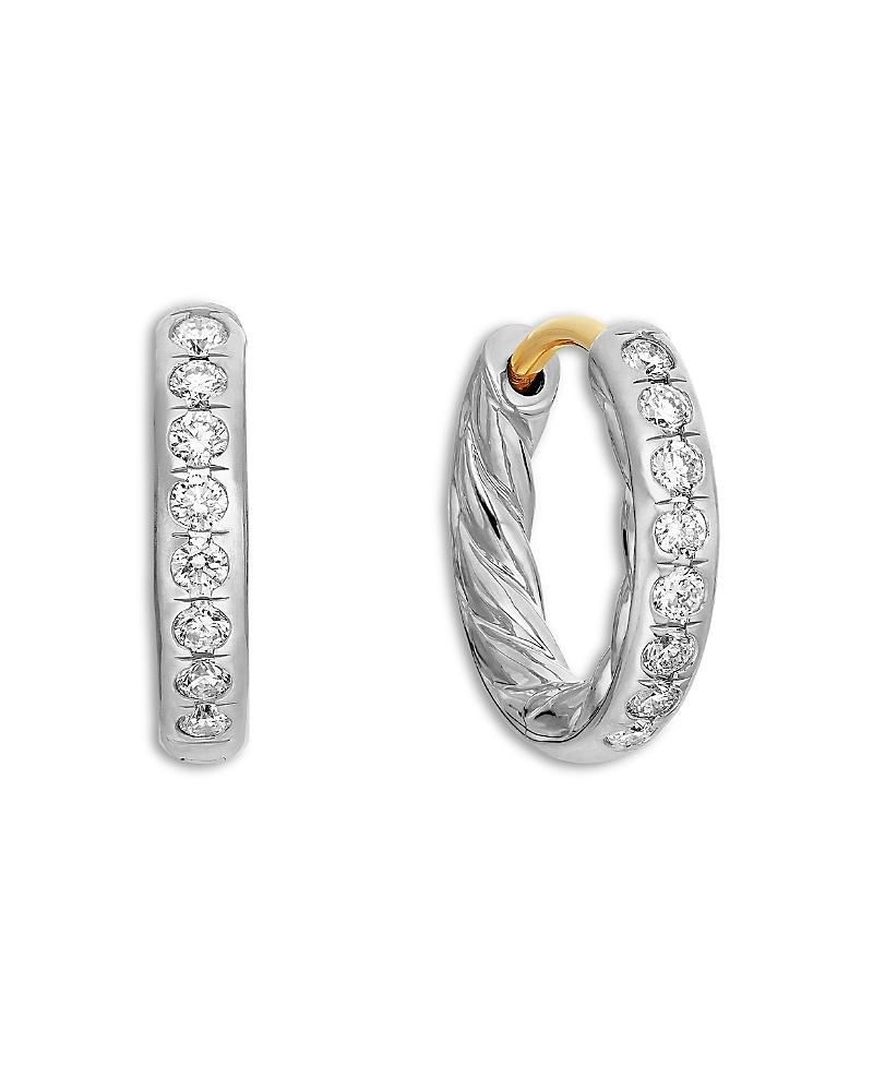 Womens Sculpted Cable Huggie Hoop Earrings In Sterling Silver With Diamonds Product Image