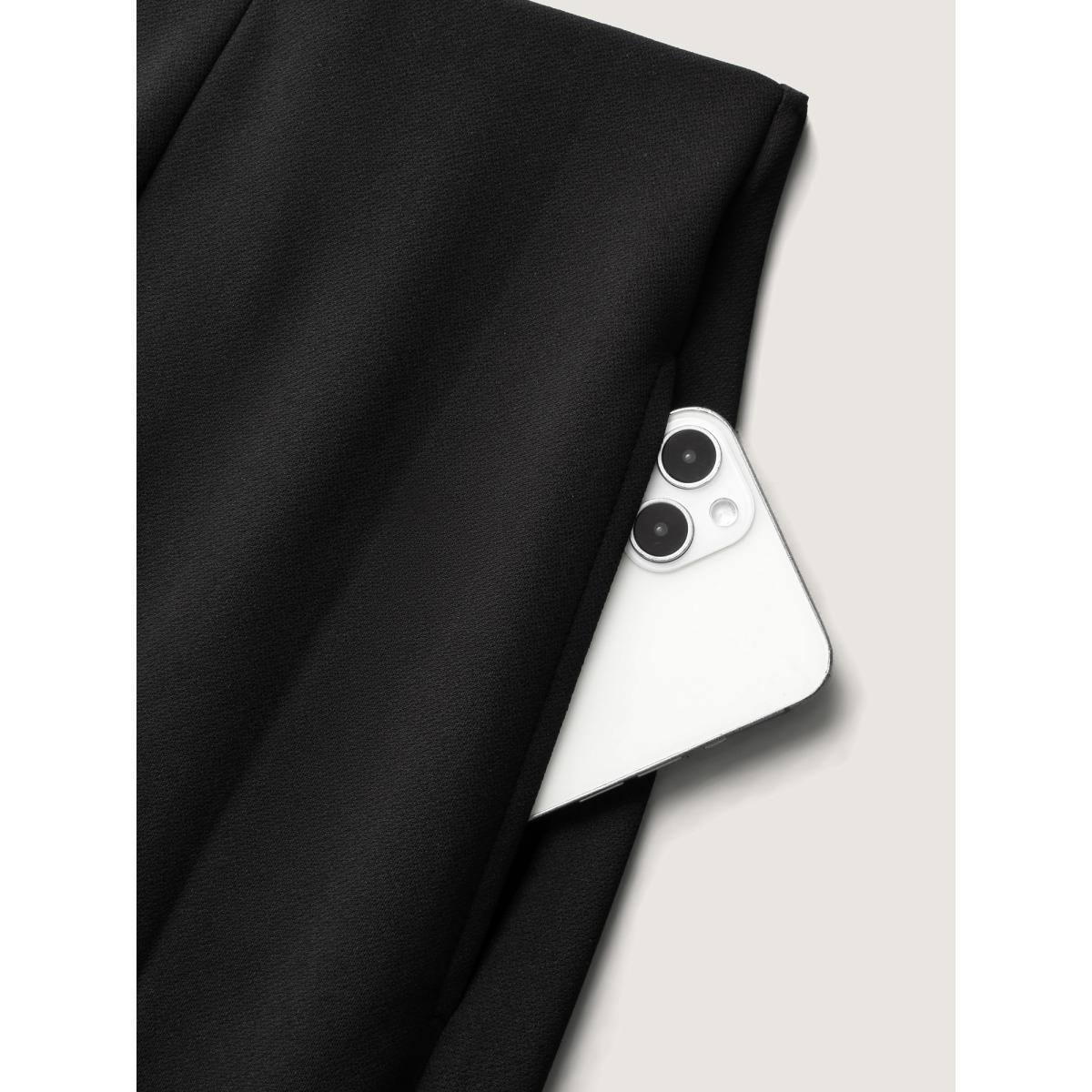 Plus Size Solid Elastic Waist Pleated Wide Leg Pants Women Black At the Office Wide Leg Mid Rise Work Pants BloomChic 10/M Product Image