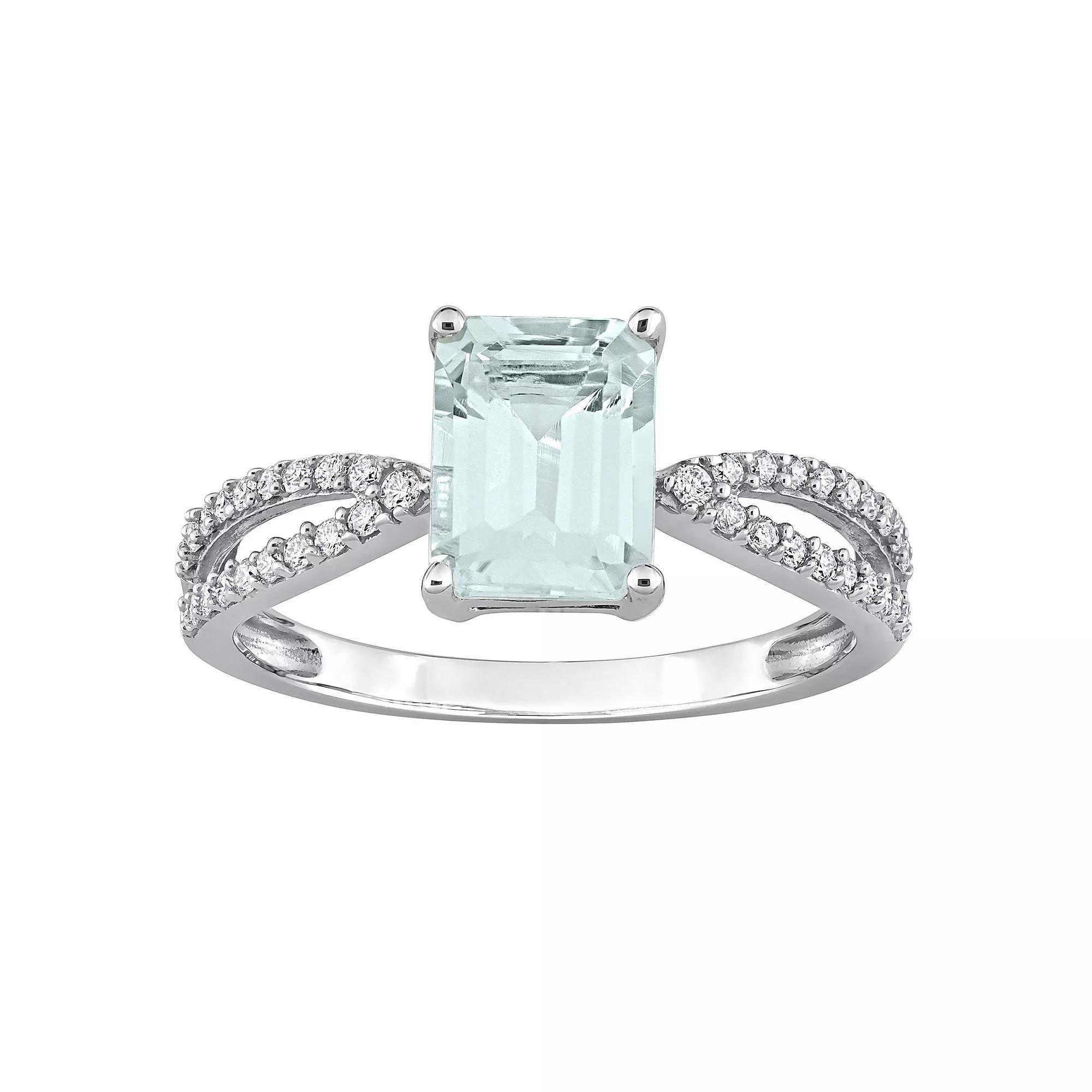Stella Grace 14k White Gold Aquamarine & 1/5 Carat T.W. Diamond Crossover Engagement Ring, Women's, Size: 9, 14k Whgold Product Image