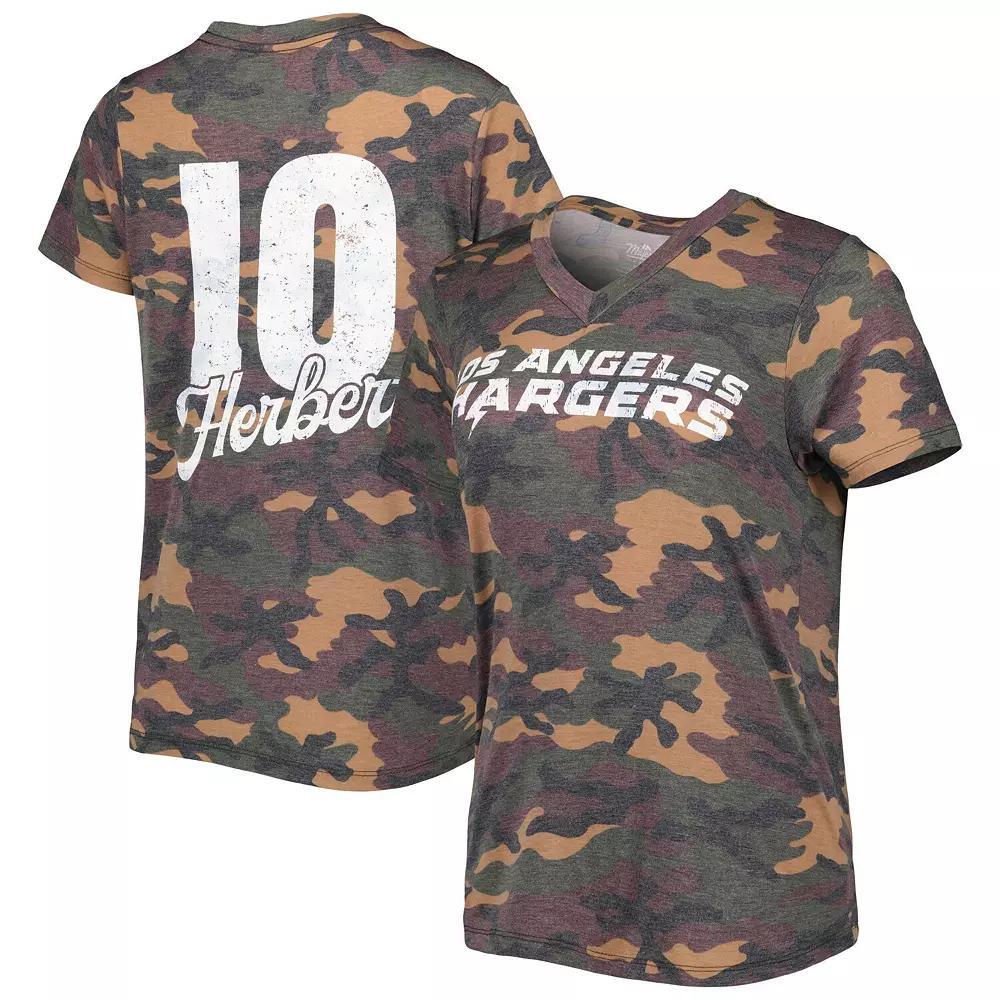 Womens Majestic Threads Justin Herbert Camo Los Angeles Chargers Name & Number V-Neck Tri-Blend T-Shirt Product Image