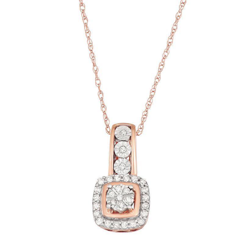 10k Rose Gold 1/6 Carat T.W. Diamond Drop Necklace, Women's, Size: 18" Product Image