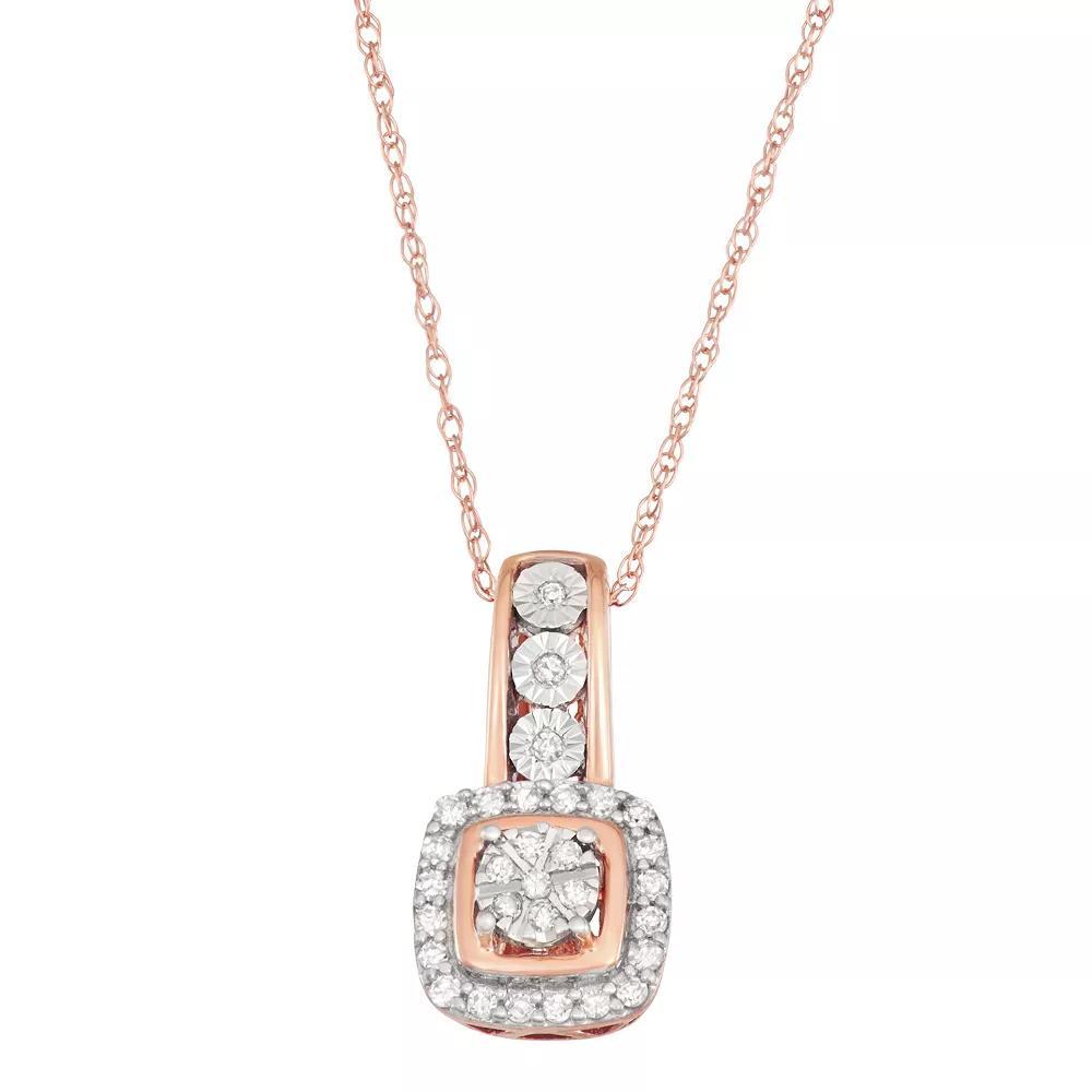 10k Rose Gold 1/6 Carat T.W. Diamond Drop Necklace, Women's, Size: 18" Product Image