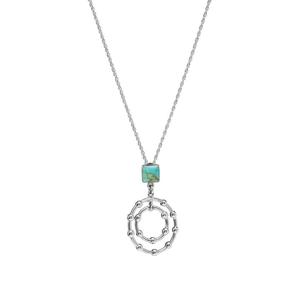 Athra NJ Inc Sterling Silver Simulated Turquoise Circle Pendant Necklace, Women's, Size: 16-18" ADJ Product Image
