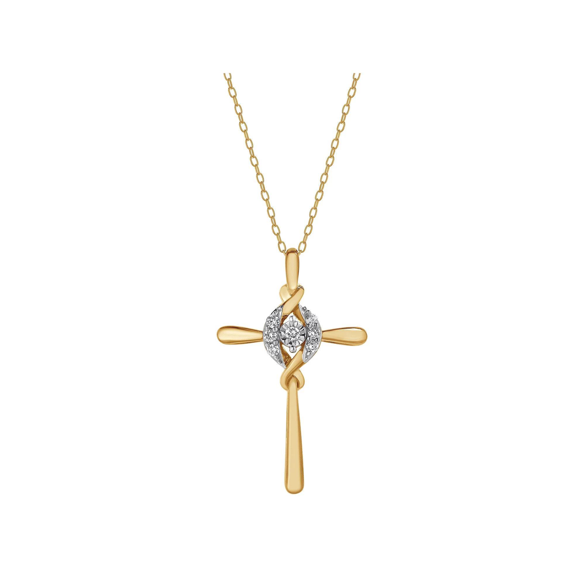 Diamond Brilliance 1/10 Carat T.W. Lab-Grown Diamond Cross Pendant Necklace, Women's, Size: 18", Gold Tone Product Image