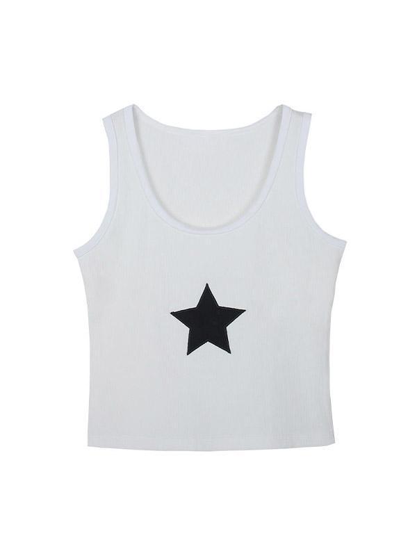 Star Embroidered Rib Cropped Tank Top Product Image