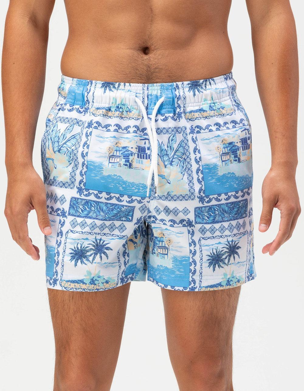 RSQ Mens Vacation Scene Swim Shorts - BLUE/WHT Product Image
