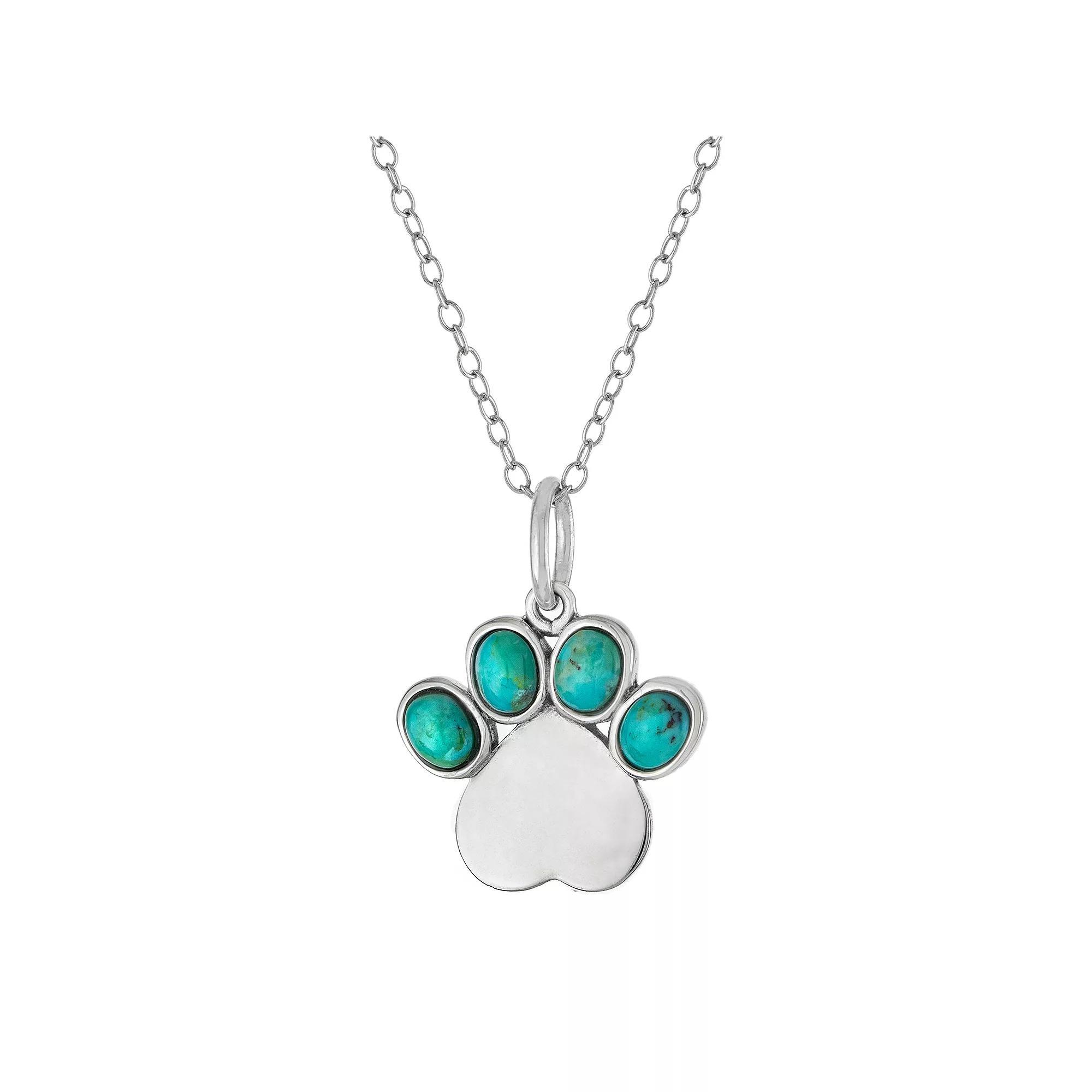 Athra NJ Inc Sterling Silver Turquoise Paw Print Pendant Necklace, Women's, Size: 18" Product Image