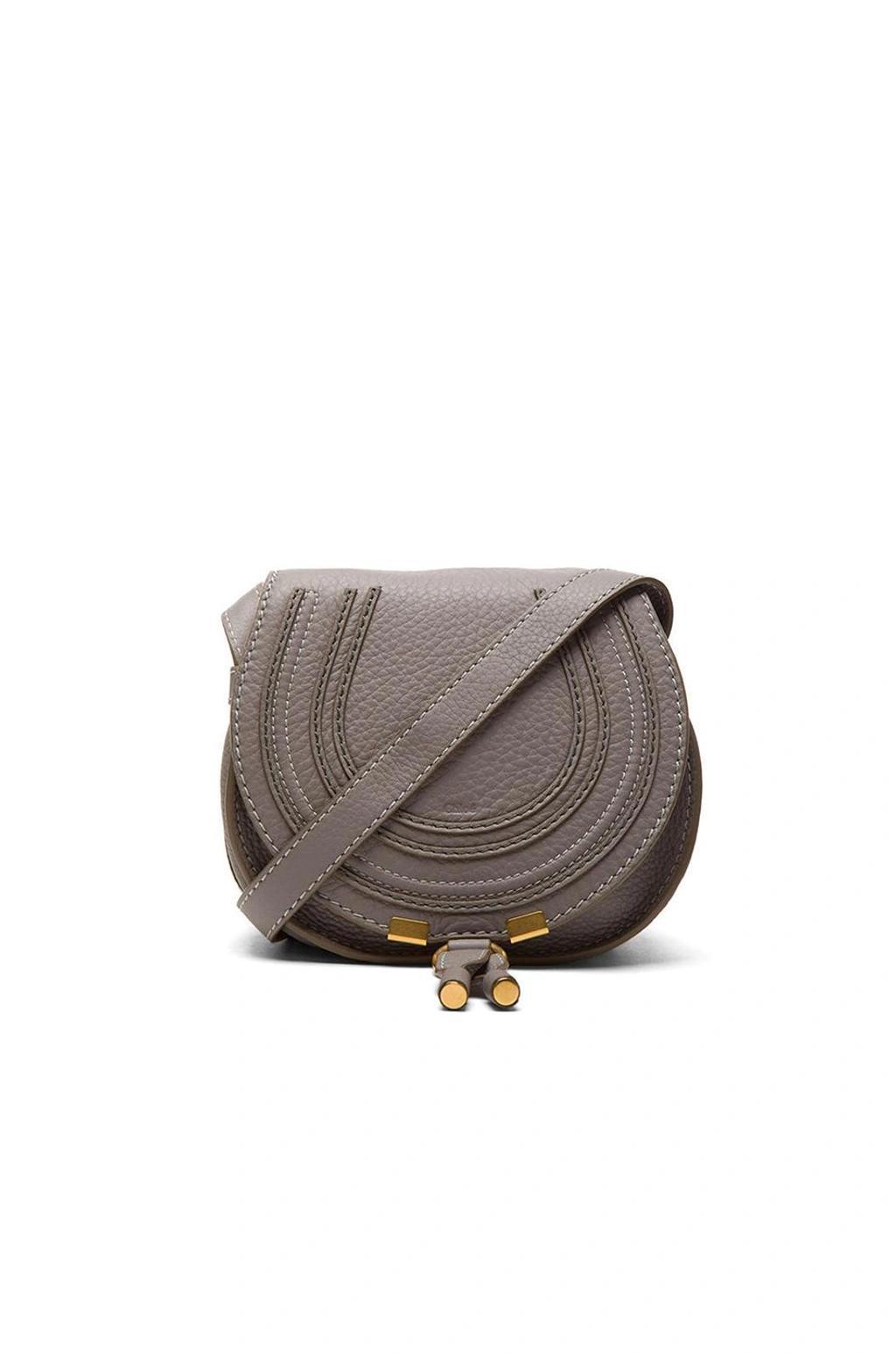 CHLOÉ Small Marcie Grained Calfskin Saddle Bag In Grey Product Image