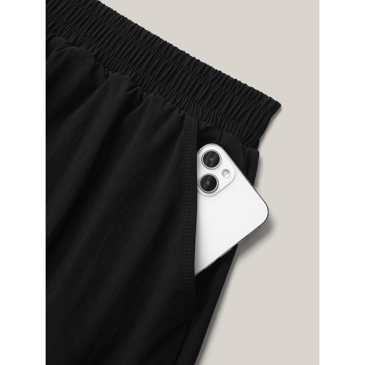 Plus Size Stretchy Waist Pockets Wide-Leg Swim Bottoms Women's Swimwear Black Beach Gathered High stretch Bodycon High Rise Side seam pocket Curve Swim Bottoms BloomChic 22-24/3X Product Image