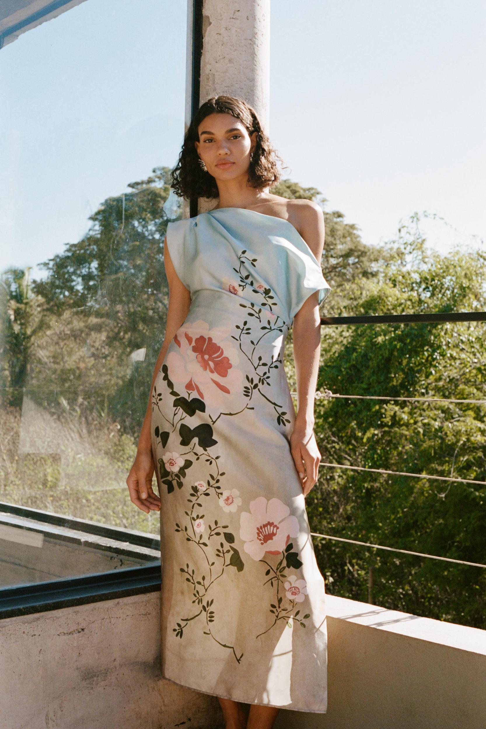SATIN EFFECT FLORAL PRINT DRESS Product Image
