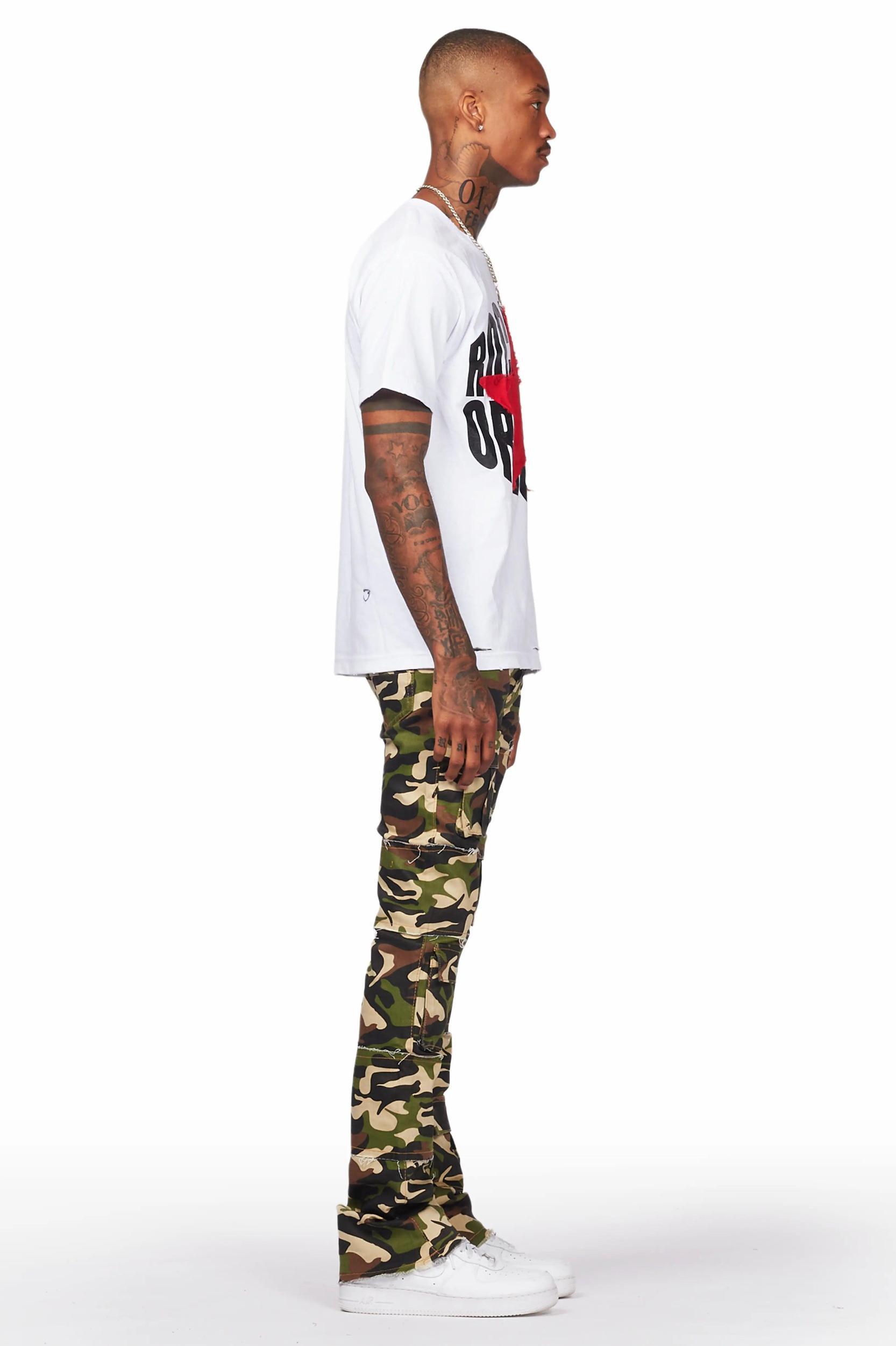 Duggar Green Camo Cargo Stacked Flare Jean Male Product Image
