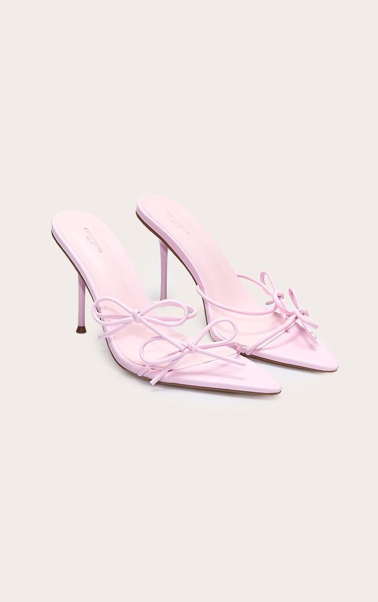 Pink Wide Fit Pu Point Toe Multi Bow High Stiletto Heeled Mules Product Image