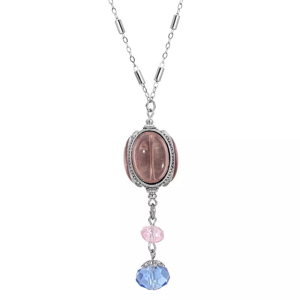 1928 Silver Tone Purple Crystal Mirror Pendant Spinner Necklace, Womens Product Image