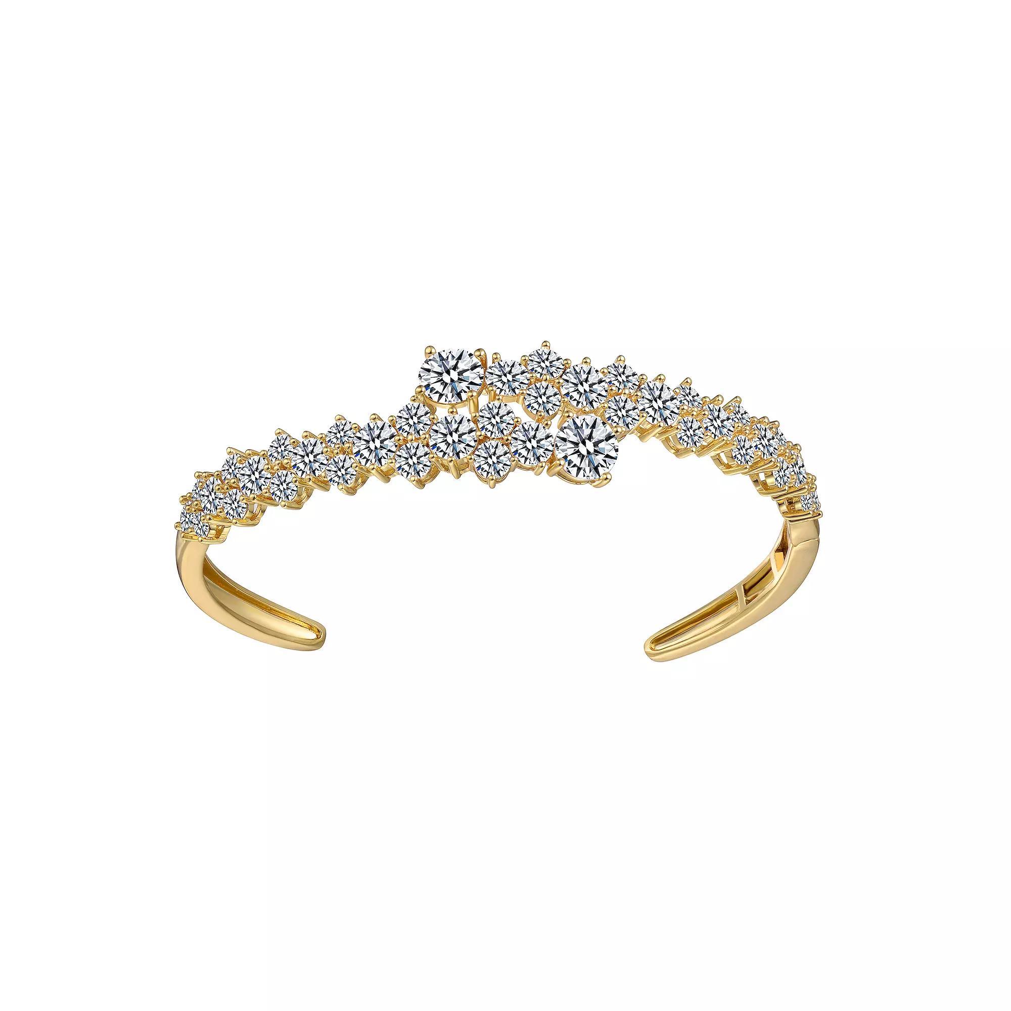 14k Gold over Sterling Silver Cubic Zirconia Bypass Bangle Bracelet, Womens Gold Tone Product Image
