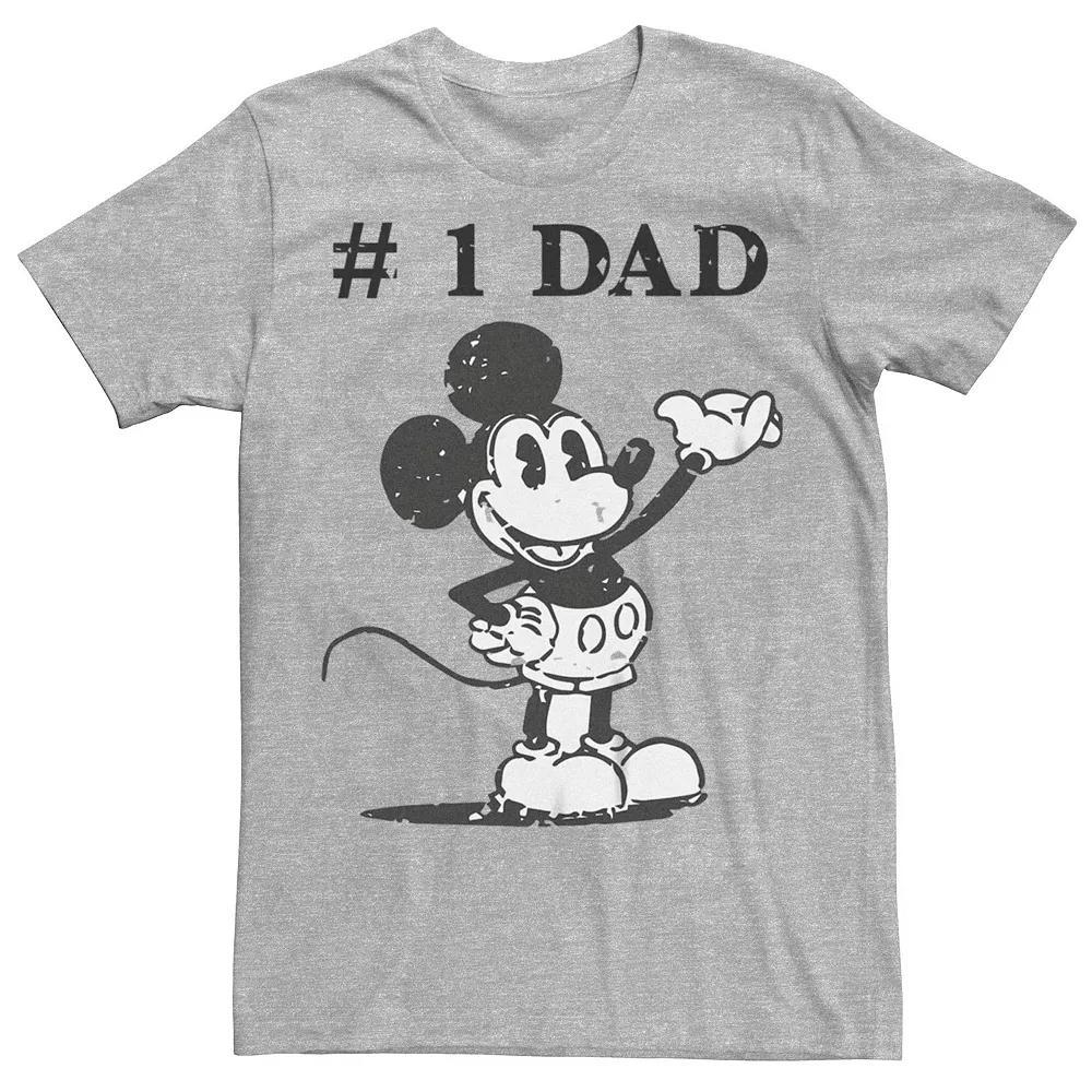 Disney's Mickey Mouse Men's Classic Number 1 Dad Cracked Paint Style Graphic Tee, Size: XL, Athletic Grey Product Image