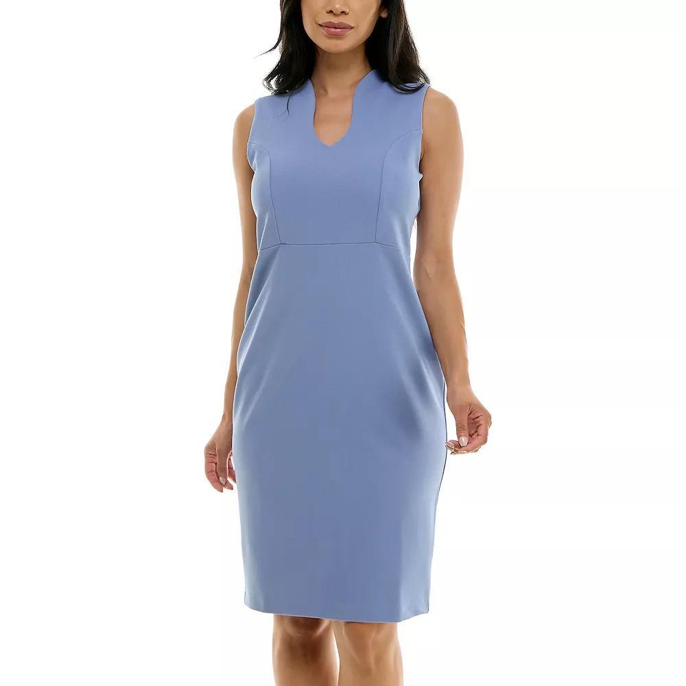 Womens Nina Leonard U-Neck Midi Sheath Dress Blue Product Image