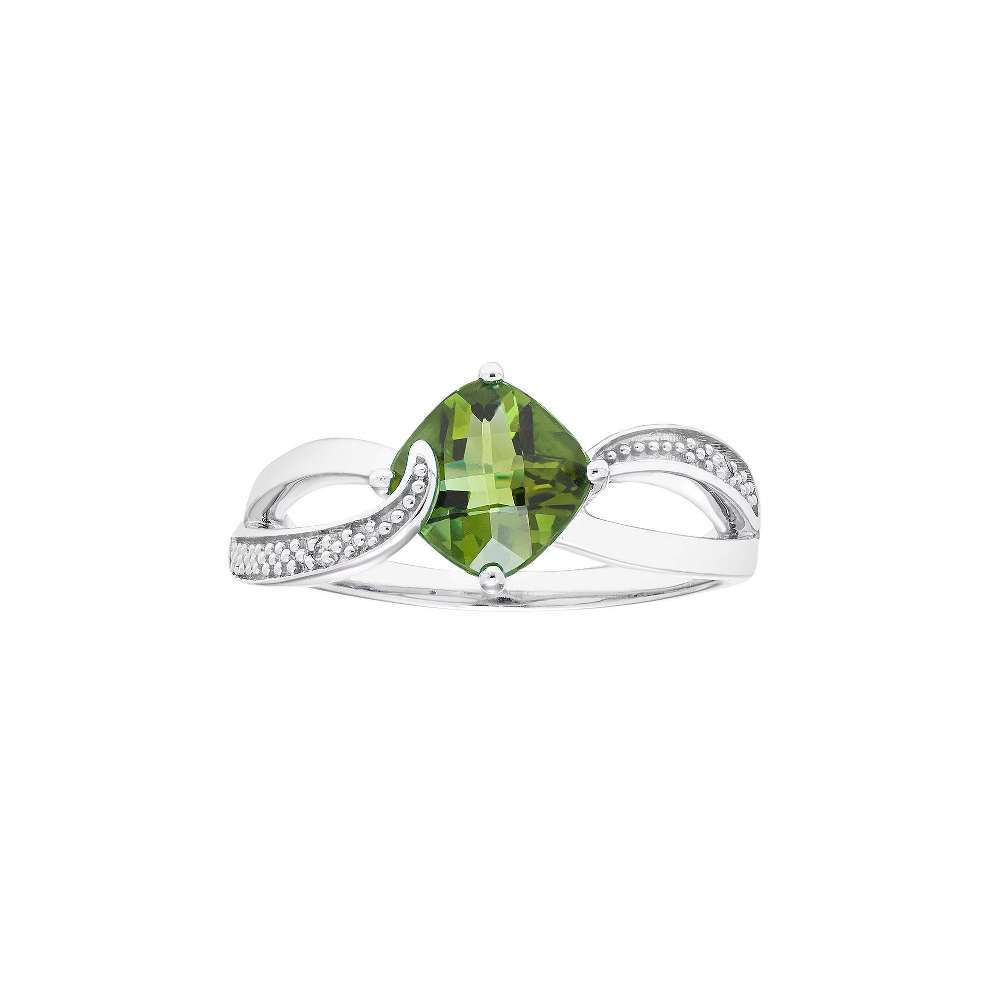 Sterling Silver Peridot & Diamond Accent Cushion Bypass Ring, Women's, Size: 6, Green Product Image