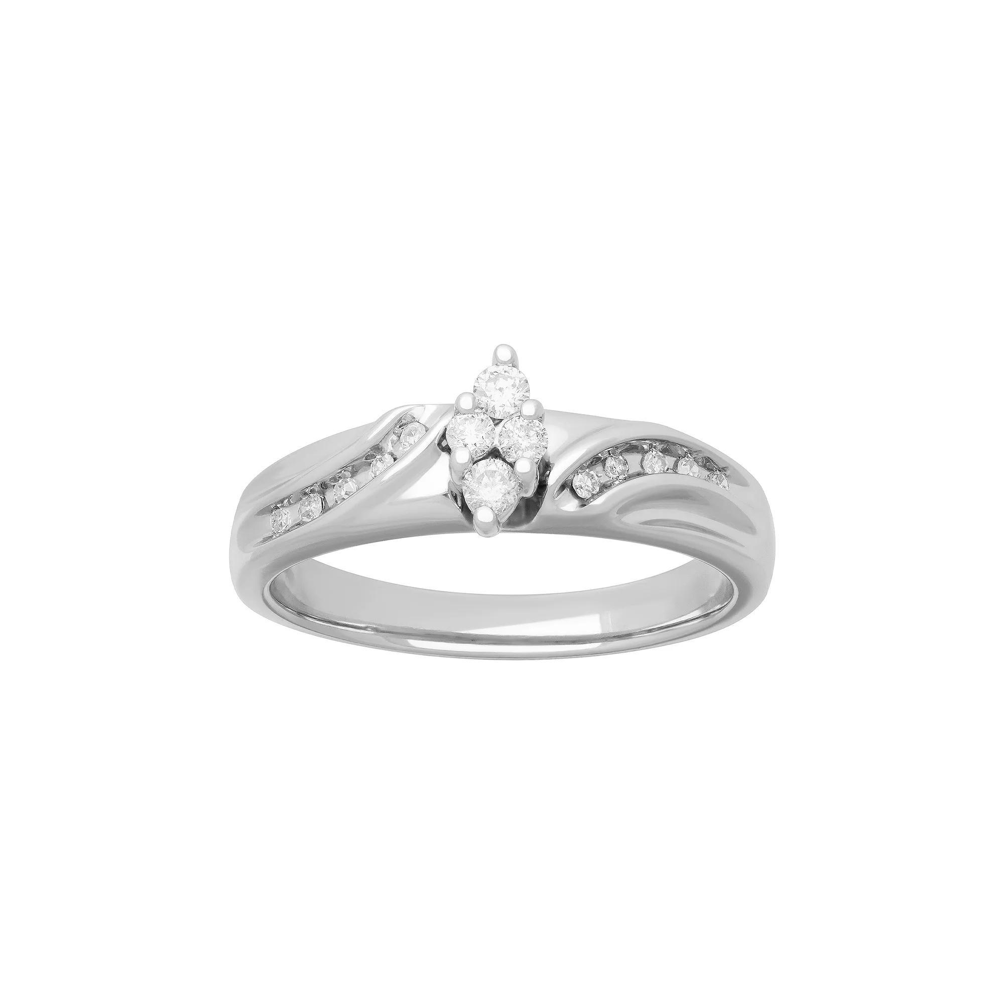 Sterling Silver 1/5 Carat T.W. Diamond Marquise Shape Engagement Ring, Womens Product Image