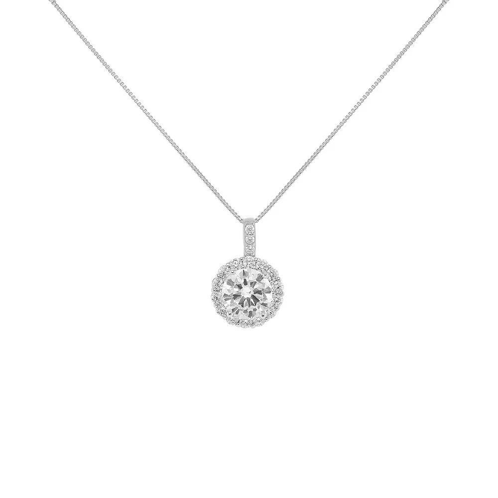 PRIMROSE Sterling Silver Cubic Zirconia Round Pendant Necklace, Women's, Size: 18", Sterling Silver Clear Product Image