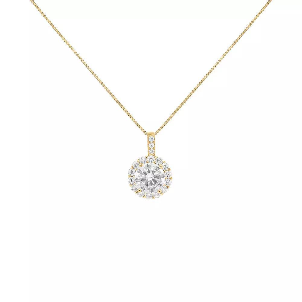 PRIMROSE Sterling Silver Cubic Zirconia Round Pendant Necklace, Women's, Size: 18", Gold Tone Clear Product Image