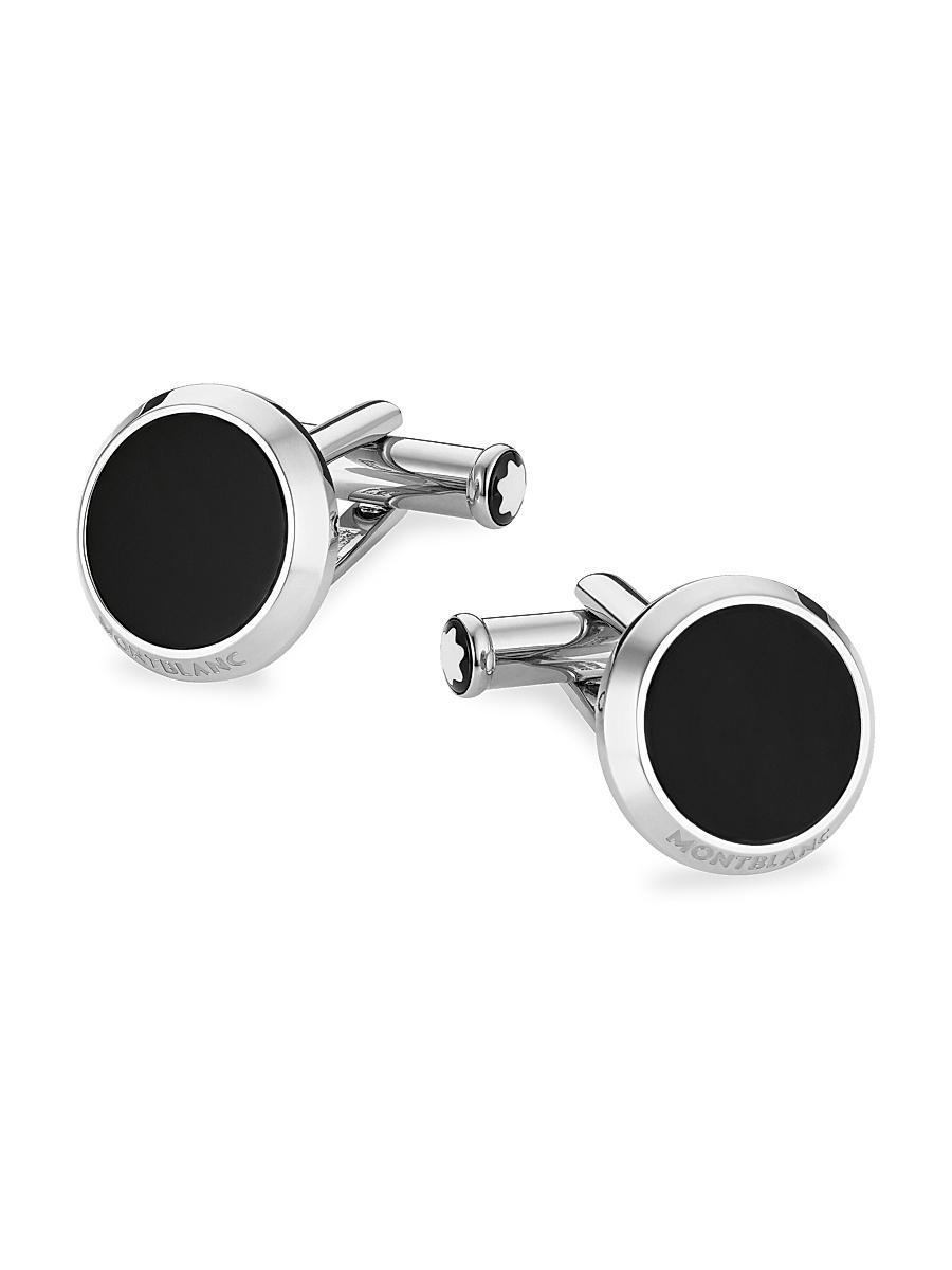 Mens Meisterstck Stainless Steel & Black Onyx Cufflinks Product Image