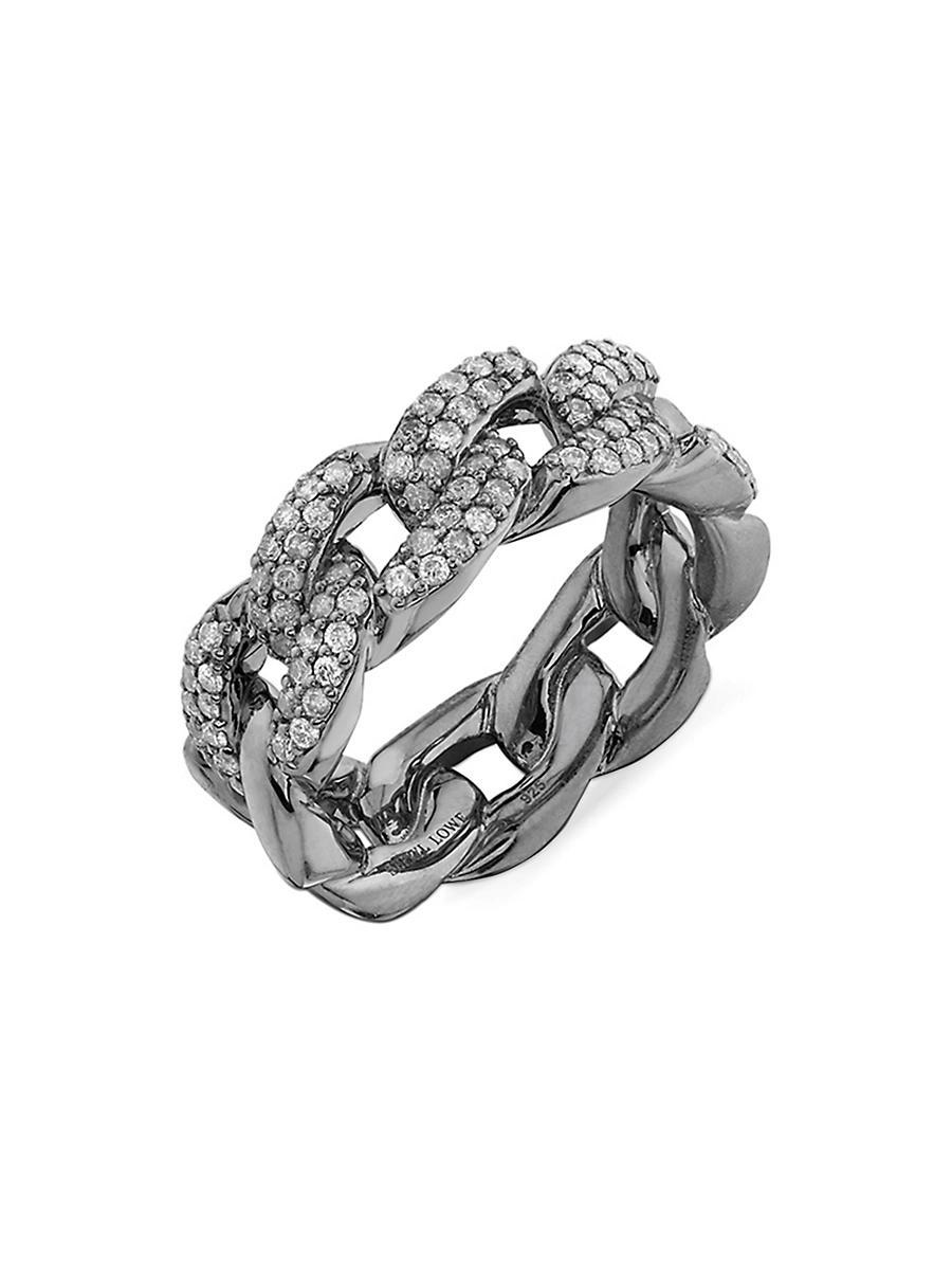Womens Sterling Silver & 0.69 TCW Diamond Curb-Chain Ring Product Image