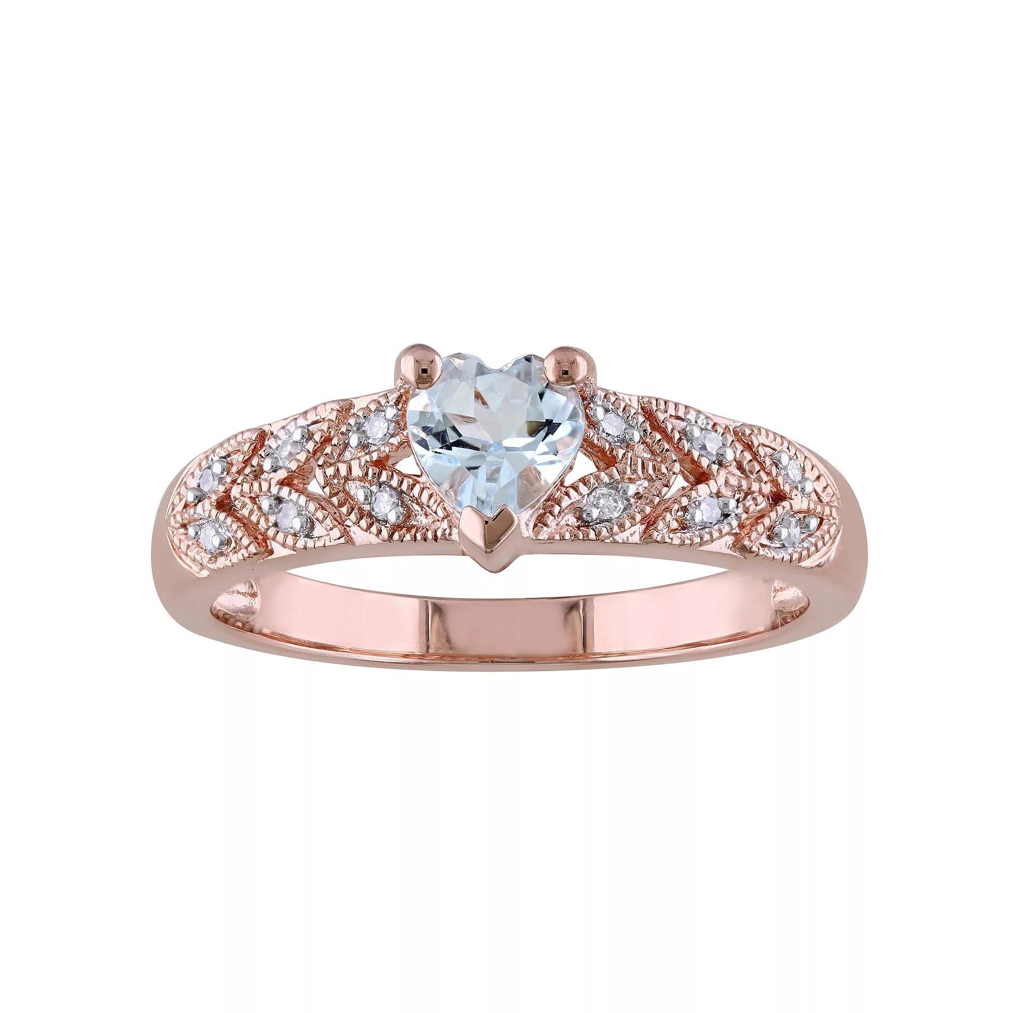 Stella Grace 18k Rose Gold Over Silver Aquamarine & Diamond Accent Heart Ring, Women's, Rose Gold Tone Product Image