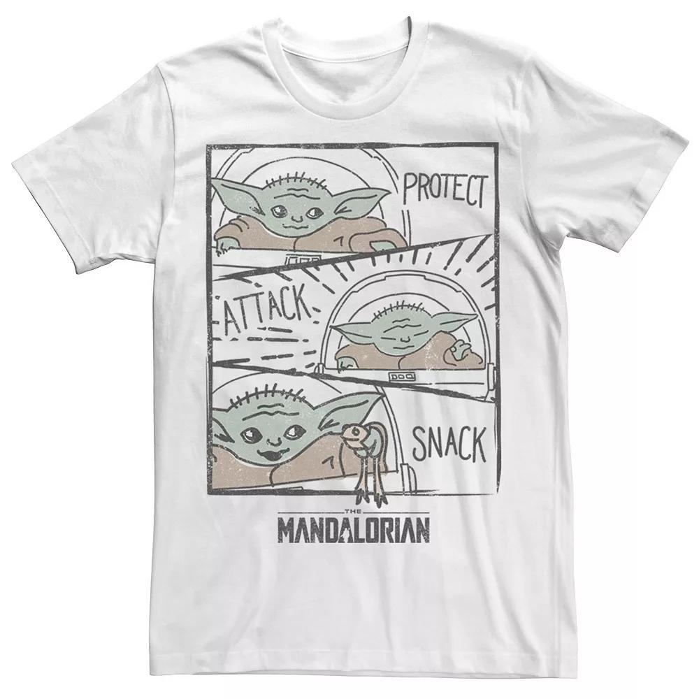 Men's Star Wars The Mandalorian The Child Aka Baby Yoda Protect Attack Snack Tee, Size: 3XL, White Product Image