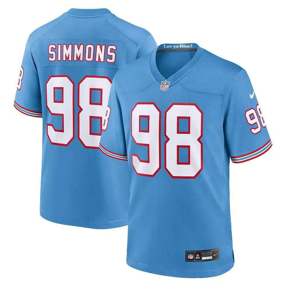 Men's Nike Jeffery Simmons Light Blue Tennessee Titans Oilers Throwback Alternate Game Player Jersey, Size: Small Product Image