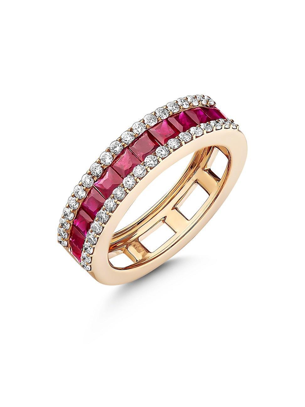 Womens Mondrian 18K Rose Gold, Ruby, & 0.46 TCW Diamond Ring Product Image