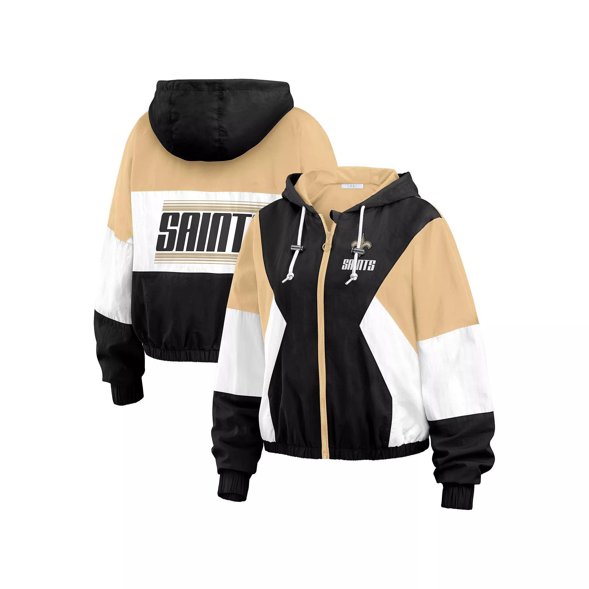 Women's WEAR by Erin Andrews  Black New Orleans Saints Color Block Full-Zip Windbreaker Jacket, Size: XS Product Image