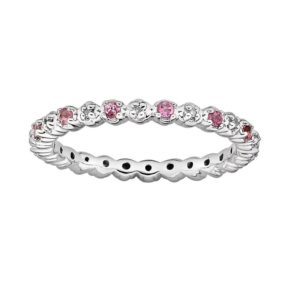 Stacks & Stones Sterling Silver Pink Tourmaline & Diamond Accent Stack Ring, Women's, Size: 5 Product Image