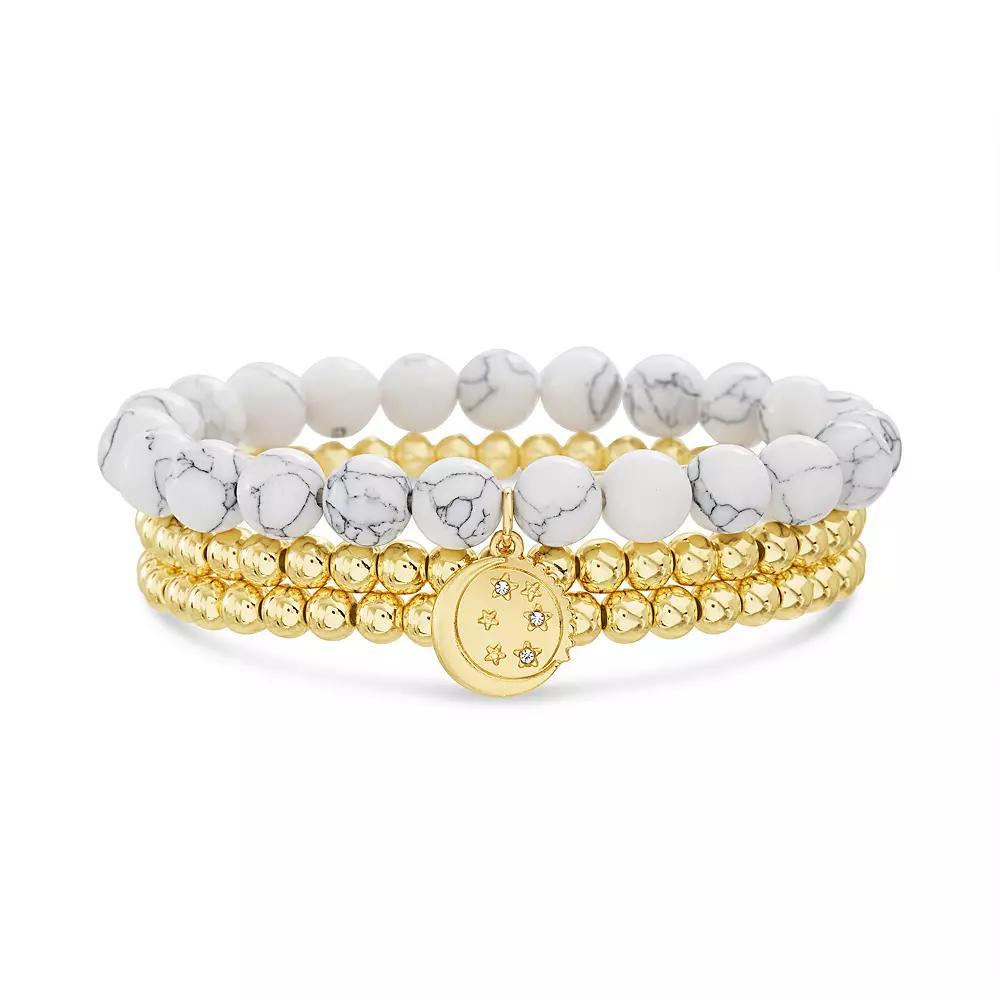Paige Harper Color Therapy Gold Tone 3-piece Stretch Gemstone Sun & Moon Bracelet Set, Womens Product Image