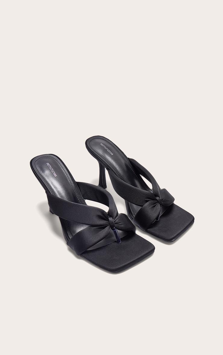 Black Square Toe Thong Padded Heeled Mules Product Image