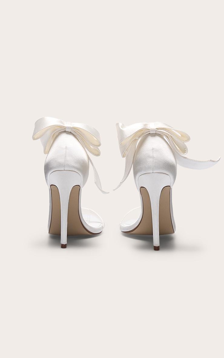 White Satin Round Toe Bow Ankle Strap High Heel Stiletto Sandals Product Image