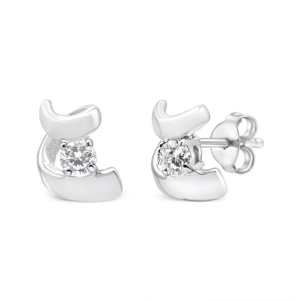 Haus of Brilliance 10k White Gold 1/10 Carat T.W. Diamond Solitaire Swirl Push-Back Stud Earrings, Womens Product Image