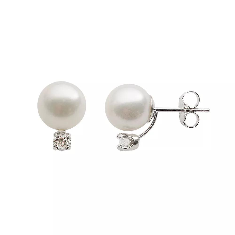 18k White Gold AA Akoya Cultured Pearl and 1/5-ct. T.W. Diamond Stud Earrings (8-8.5 mm), Womens Product Image