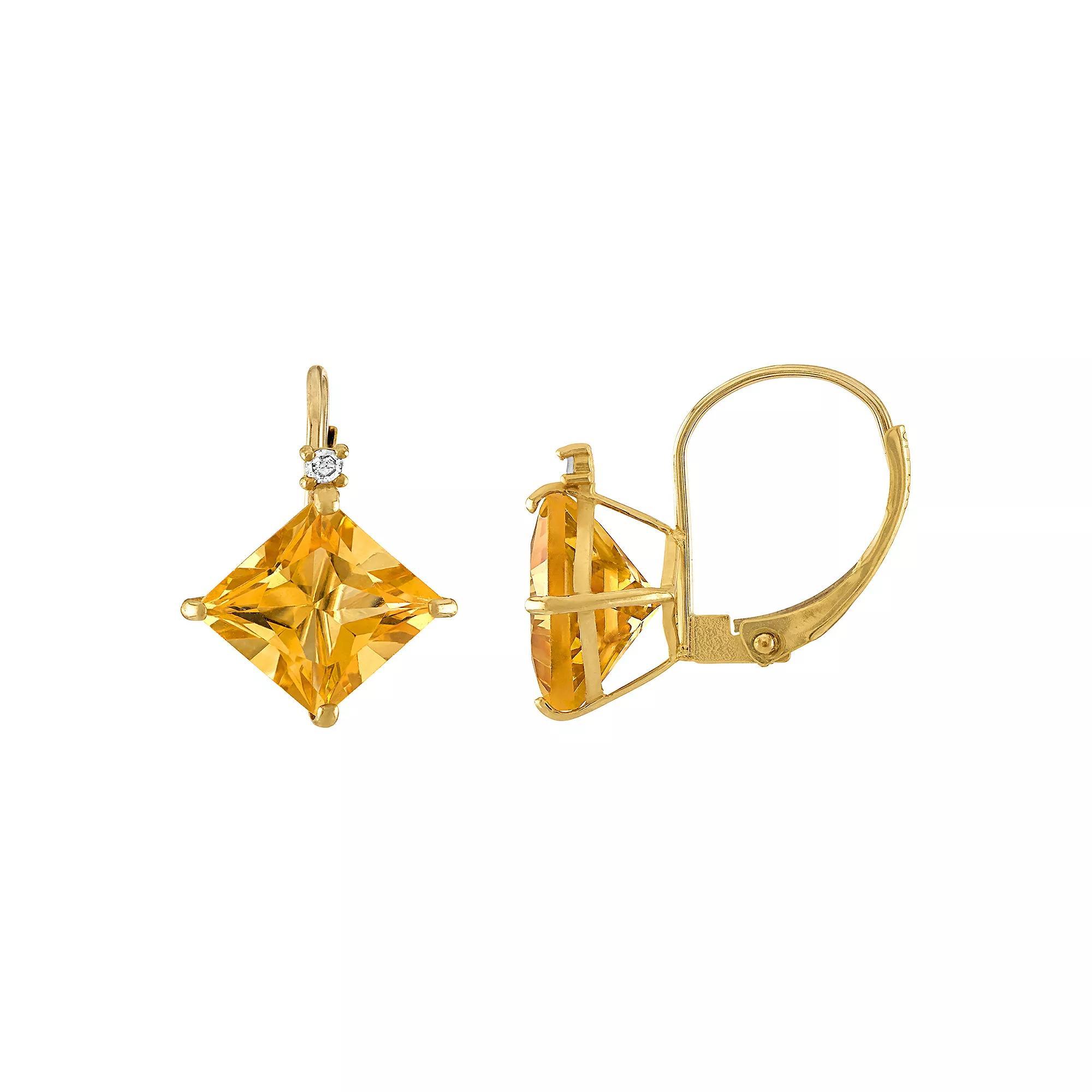 Tiara 10k Gold Citrine & Diamond Accent Leverback Earrings, Women's Product Image