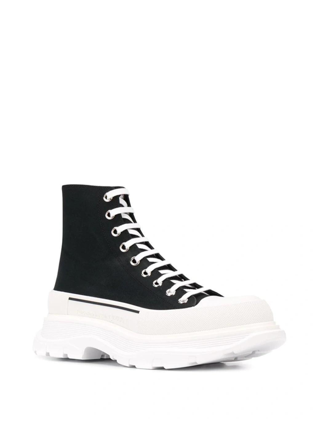 ALEXANDER MCQUEEN Tread Slick Canvas High-top Trainers In Black White Product Image