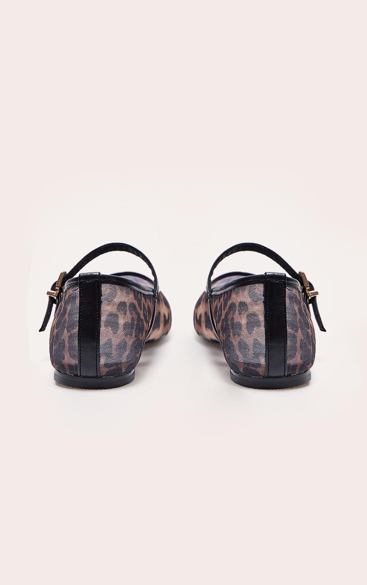 Leopard Mesh Round Toe Buckle Flat Ballet Pumps Product Image