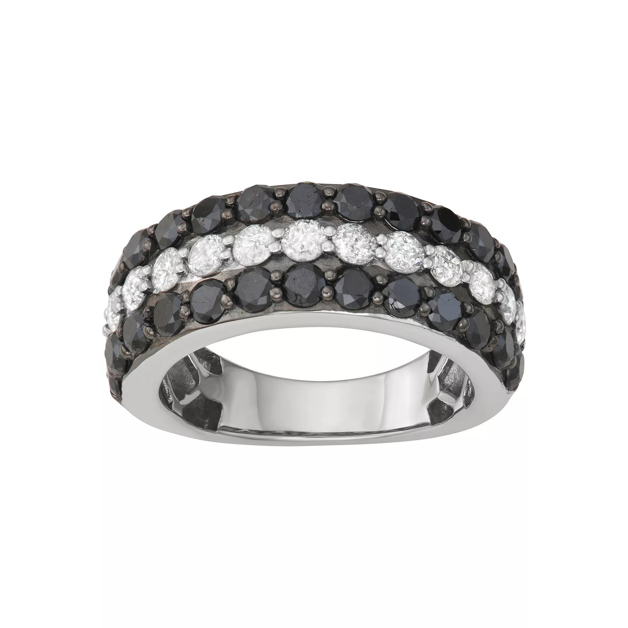 Jewelexcess Sterling Silver 3 Carat T.W. Black & White Diamond 3-Row Ring, Women's, Size: 6 Product Image
