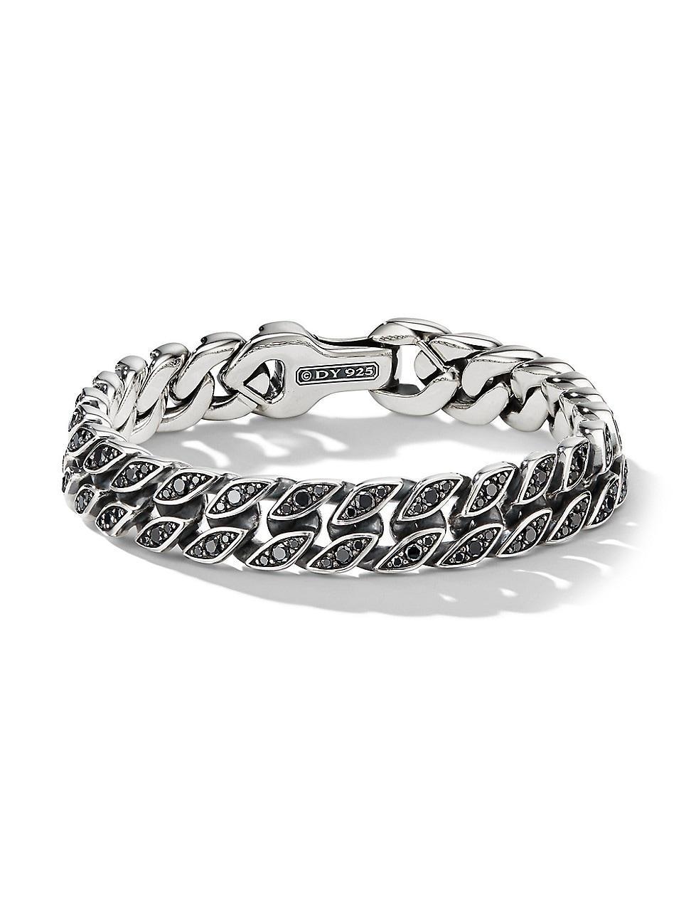 Mens Curb Chain Bracelet with Black Diamonds in Silver, 11.5mm Product Image