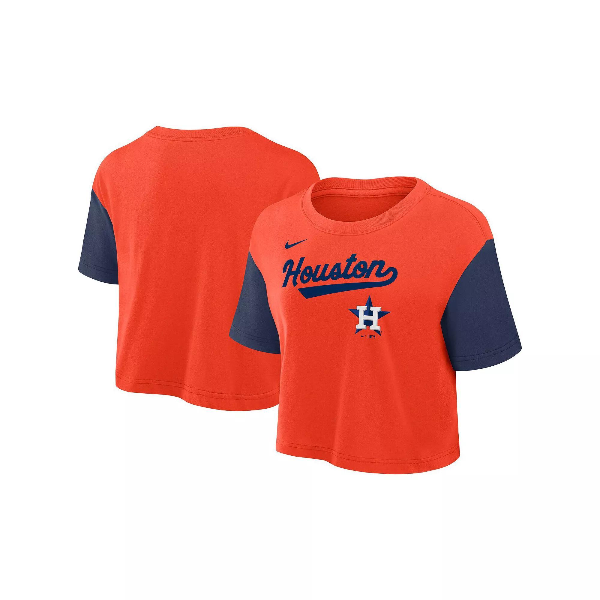 Women's Nike Orange/Navy Houston Astros Script Cropped Performance T-Shirt, Size: Small Product Image