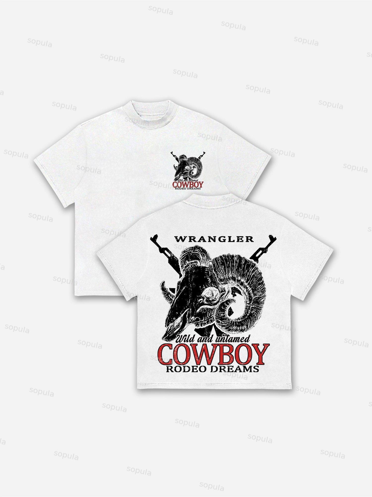 Cow Skull Cowboy Rodeo Print Cotton T-shirt Product Image