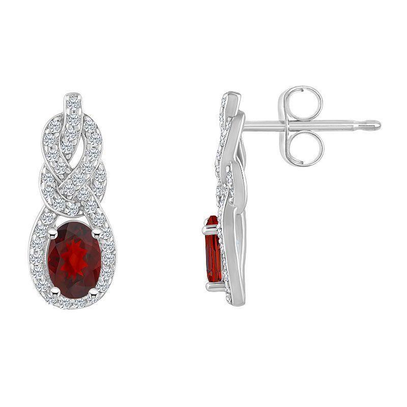 Celebration Gems Sterling Silver Garnet & White Topaz Accent Oval Drop Earrings, Womens Product Image