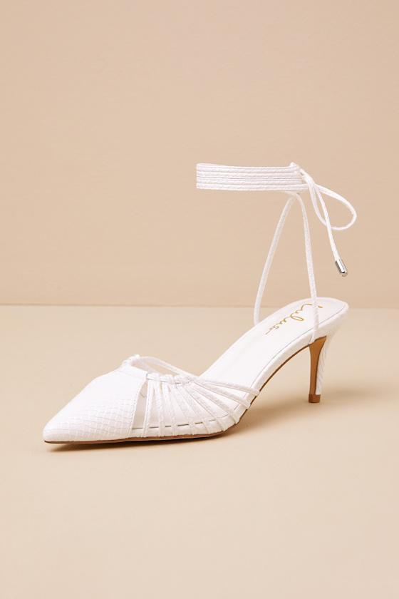 Ansel White Snake-Embossed Lace-Up Pumps Product Image