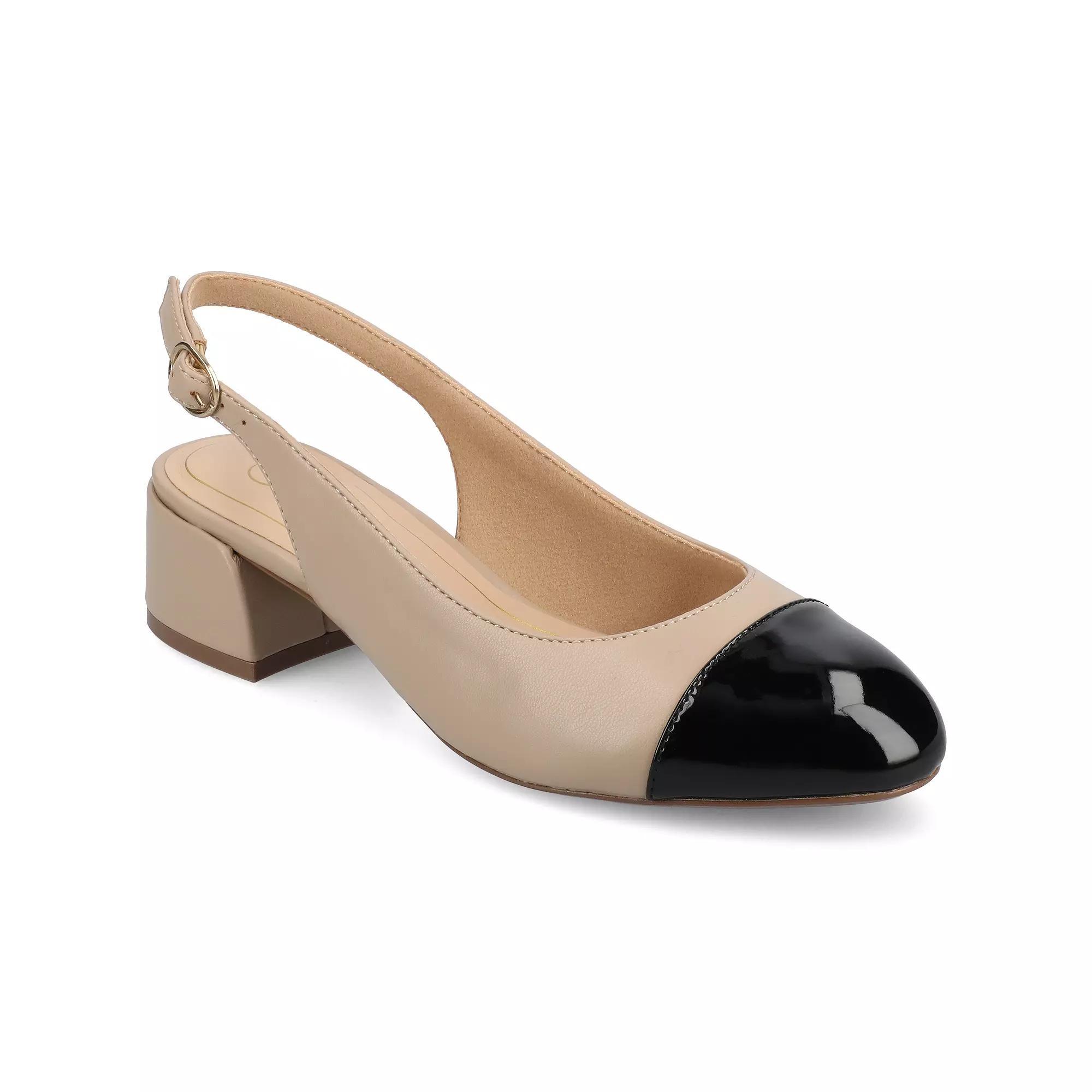 Journee Sammie Womens Cap Toe Block Heel Slingback Pumps Brown Product Image