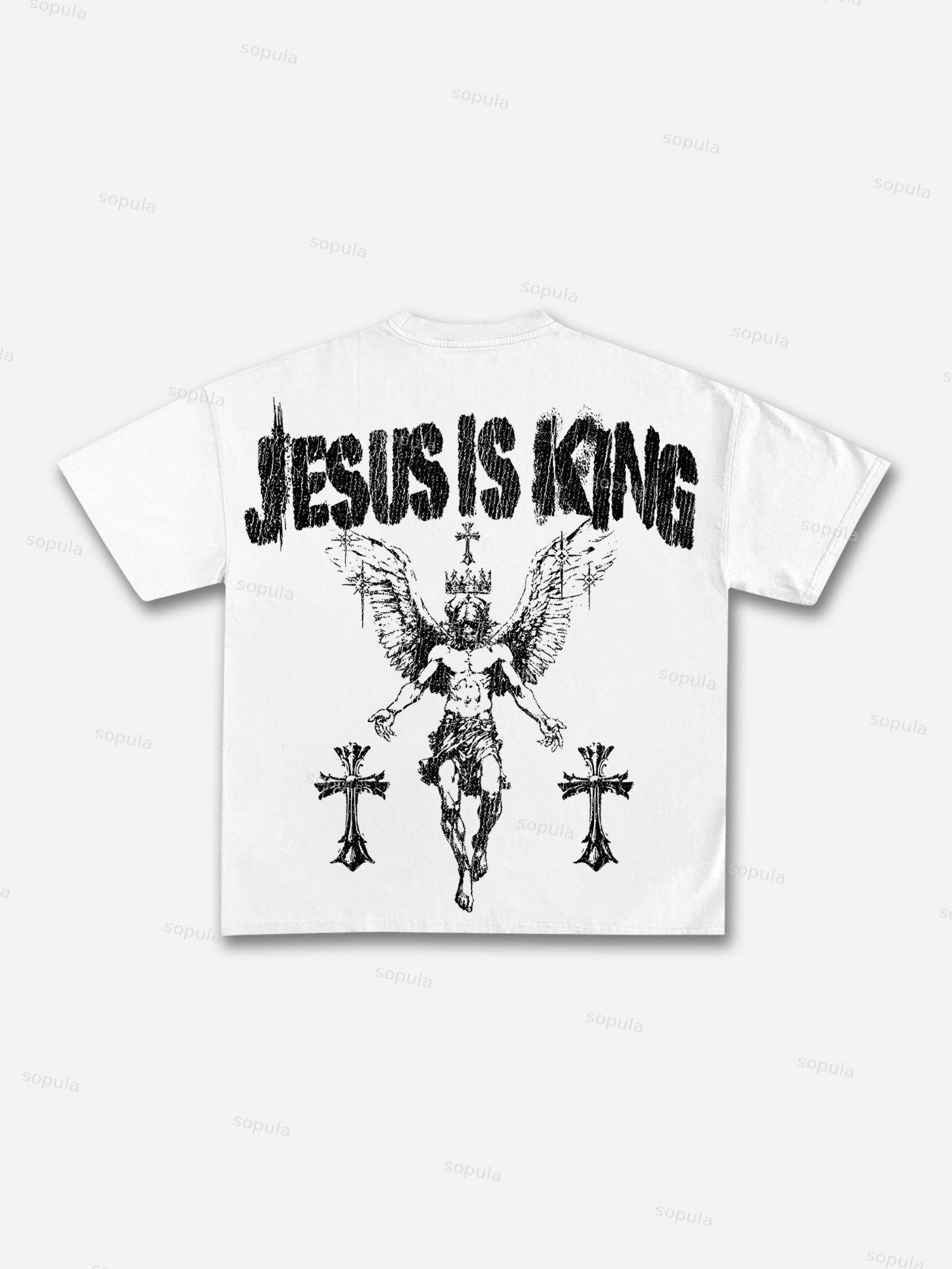 Jesus Is King Cross Print Cotton T-shirt Product Image